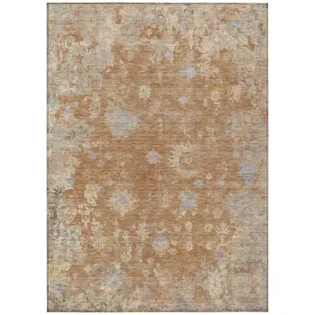 5' X 8' Copper And Beige Floral Washable Indoor Outdoor Area Rug