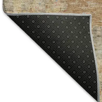 8' Copper And Beige Round Floral Washable Indoor Outdoor Area Rug