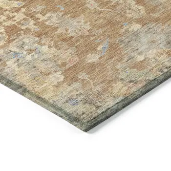 8' Copper And Beige Round Floral Washable Indoor Outdoor Area Rug