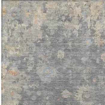 5' X 8' Gray And Beige Floral Washable Indoor Outdoor Area Rug