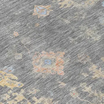 8' Gray And Beige Round Floral Washable Indoor Outdoor Area Rug
