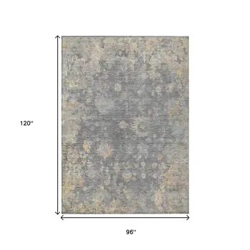 8' X 10' Gray And Beige Floral Washable Indoor Outdoor Area Rug