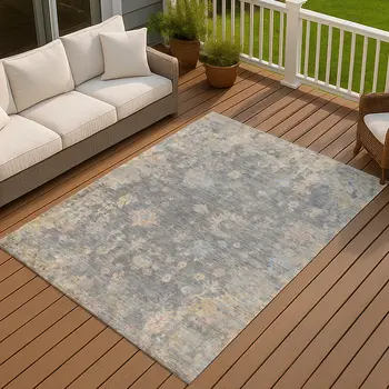 9' X 12' Gray And Beige Floral Washable Indoor Outdoor Area Rug