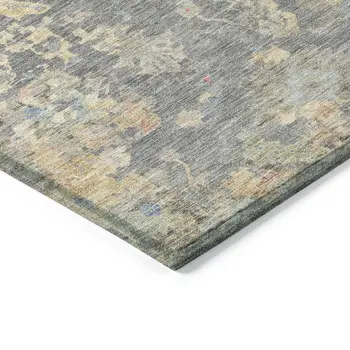 9' X 12' Gray And Beige Floral Washable Indoor Outdoor Area Rug