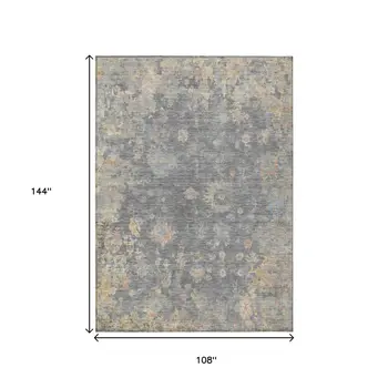 9' X 12' Gray And Beige Floral Washable Indoor Outdoor Area Rug