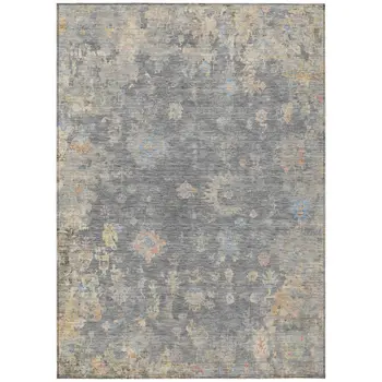 10' X 14' Gray And Beige Floral Washable Indoor Outdoor Area Rug