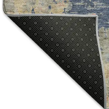 3' X 5' Navy Blue Gray And Beige Floral Washable Indoor Outdoor Area Rug