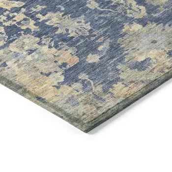 3' X 5' Navy Blue Gray And Beige Floral Washable Indoor Outdoor Area Rug