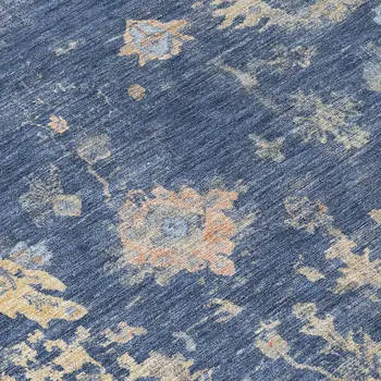 3' X 5' Navy Blue Gray And Beige Floral Washable Indoor Outdoor Area Rug