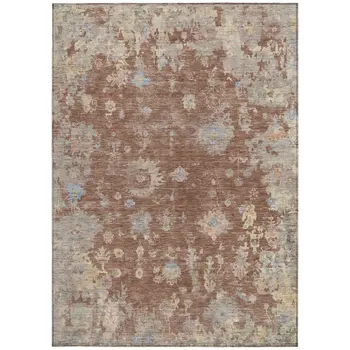 3' X 5' Chili Red And Beige Floral Washable Indoor Outdoor Area Rug