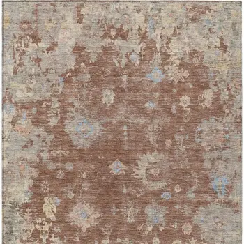 9' X 12' Chili Red And Beige Floral Washable Indoor Outdoor Area Rug