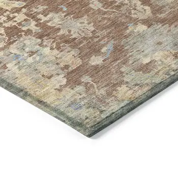 9' X 12' Chili Red And Beige Floral Washable Indoor Outdoor Area Rug
