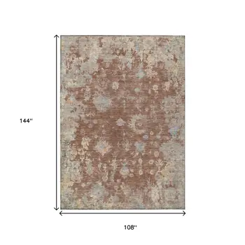 9' X 12' Chili Red And Beige Floral Washable Indoor Outdoor Area Rug