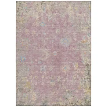 3' X 5' Pink Beige And Gray Floral Washable Indoor Outdoor Area Rug