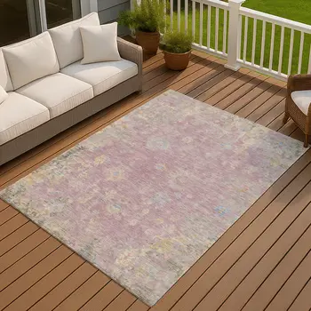 3' X 5' Pink Beige And Gray Floral Washable Indoor Outdoor Area Rug