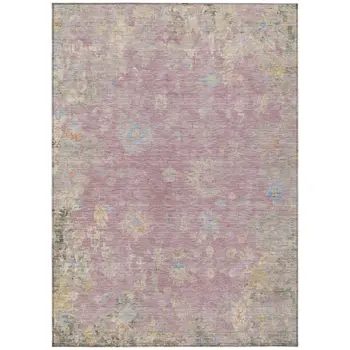 3' X 5' Pink Beige And Gray Floral Washable Indoor Outdoor Area Rug
