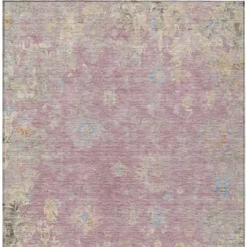 3' X 5' Pink Beige And Gray Floral Washable Indoor Outdoor Area Rug