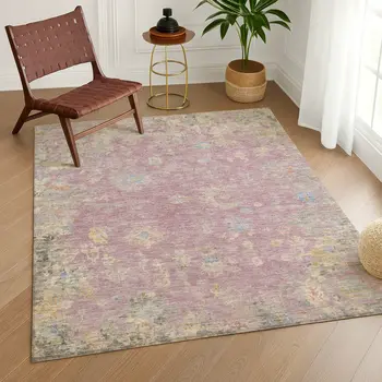 3' X 5' Pink Beige And Gray Floral Washable Indoor Outdoor Area Rug