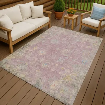 3' X 5' Pink Beige And Gray Floral Washable Indoor Outdoor Area Rug