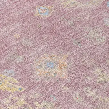 8' Pink Beige And Gray Round Floral Washable Indoor Outdoor Area Rug
