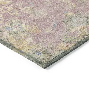 8' X 10' Pink Beige And Gray Floral Washable Indoor Outdoor Area Rug