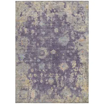 8' X 10' Plum Beige And Gray Floral Washable Indoor Outdoor Area Rug