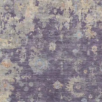 9' X 12' Plum Beige And Gray Floral Washable Indoor Outdoor Area Rug