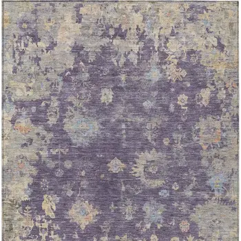 10' X 14' Plum Beige And Gray Floral Washable Indoor Outdoor Area Rug
