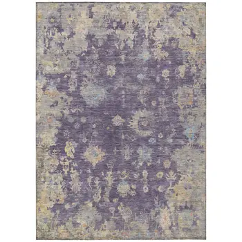 10' X 14' Plum Beige And Gray Floral Washable Indoor Outdoor Area Rug
