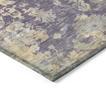 10' X 14' Plum Beige And Gray Floral Washable Indoor Outdoor Area Rug