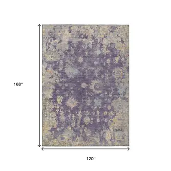 10' X 14' Plum Beige And Gray Floral Washable Indoor Outdoor Area Rug