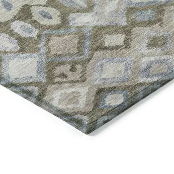 10' X 14' Beige Taupe And Blue Geometric Washable Indoor Outdoor Area Rug