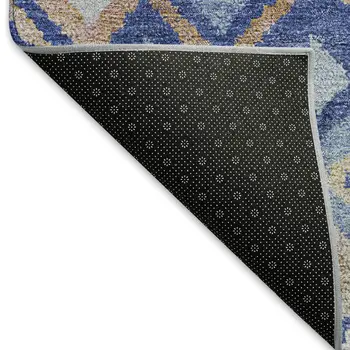 9' X 12' Blue And Taupe Geometric Washable Indoor Outdoor Area Rug