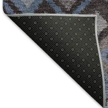 5' X 8' Brown Blue And Charcoal Geometric Washable Indoor Outdoor Area Rug