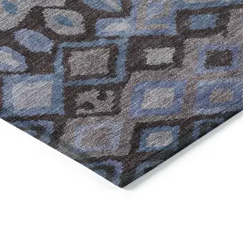 5' X 8' Brown Blue And Charcoal Geometric Washable Indoor Outdoor Area Rug