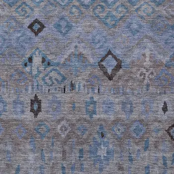 5' X 8' Brown Blue And Charcoal Geometric Washable Indoor Outdoor Area Rug