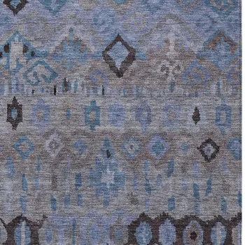 10' X 14' Brown Blue And Charcoal Geometric Washable Indoor Outdoor Area Rug