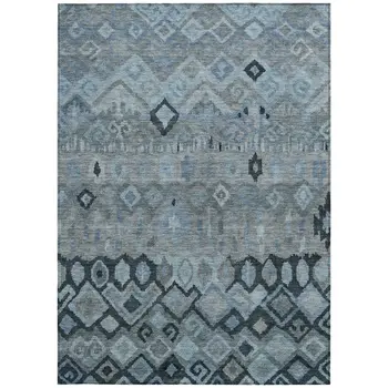 5' X 8' Gray And Charcoal Geometric Washable Indoor Outdoor Area Rug