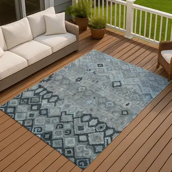 5' X 8' Gray And Charcoal Geometric Washable Indoor Outdoor Area Rug