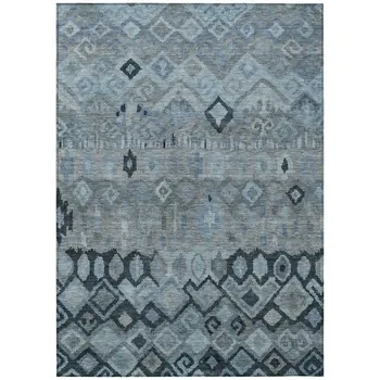 5' X 8' Gray And Charcoal Geometric Washable Indoor Outdoor Area Rug