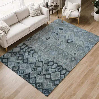 5' X 8' Gray And Charcoal Geometric Washable Indoor Outdoor Area Rug