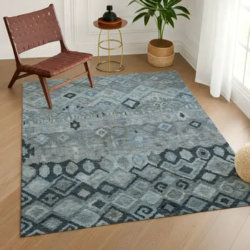 5' X 8' Gray And Charcoal Geometric Washable Indoor Outdoor Area Rug