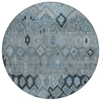8' Gray And Charcoal Round Geometric Washable Indoor Outdoor Area Rug