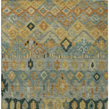 3' X 5' Green Gold And Copper Geometric Washable Indoor Outdoor Area Rug