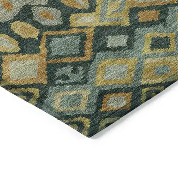 3' X 5' Green Gold And Copper Geometric Washable Indoor Outdoor Area Rug