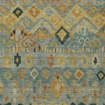 3' X 5' Green Gold And Copper Geometric Washable Indoor Outdoor Area Rug