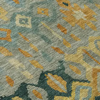 3' X 5' Green Gold And Copper Geometric Washable Indoor Outdoor Area Rug