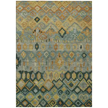 9' X 12' Green Gold And Copper Geometric Washable Indoor Outdoor Area Rug