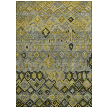 3' X 5' Pewter Gold And Charcoal Geometric Washable Indoor Outdoor Area Rug