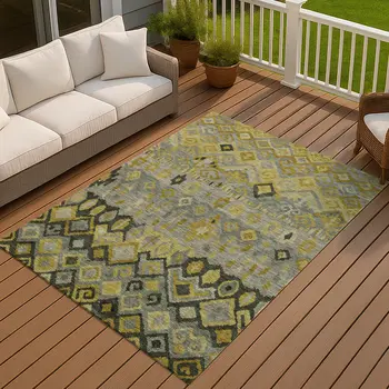 3' X 5' Pewter Gold And Charcoal Geometric Washable Indoor Outdoor Area Rug